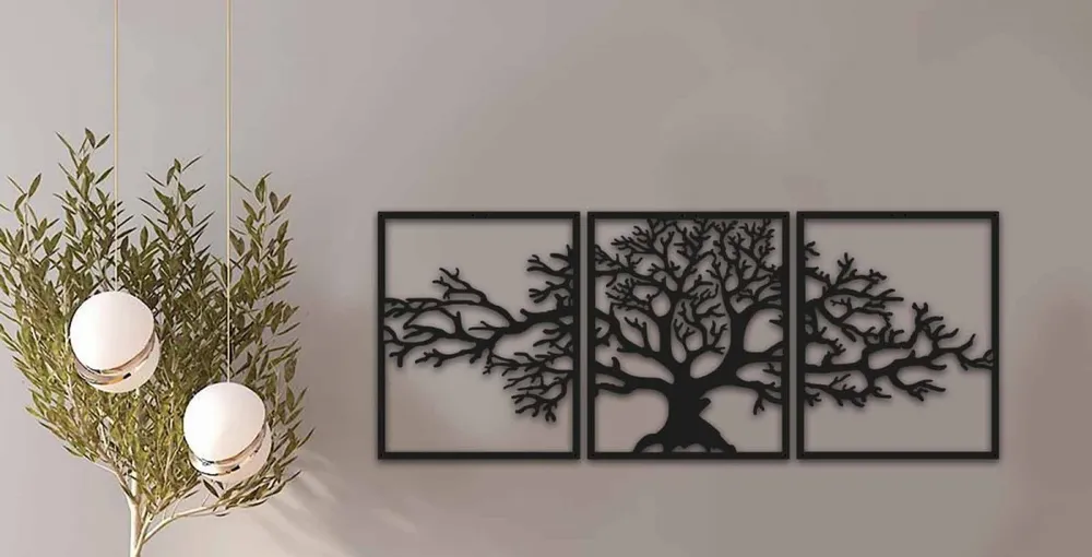Ağaç Desenli 3 Parça Dekoratif Duvar Süsü