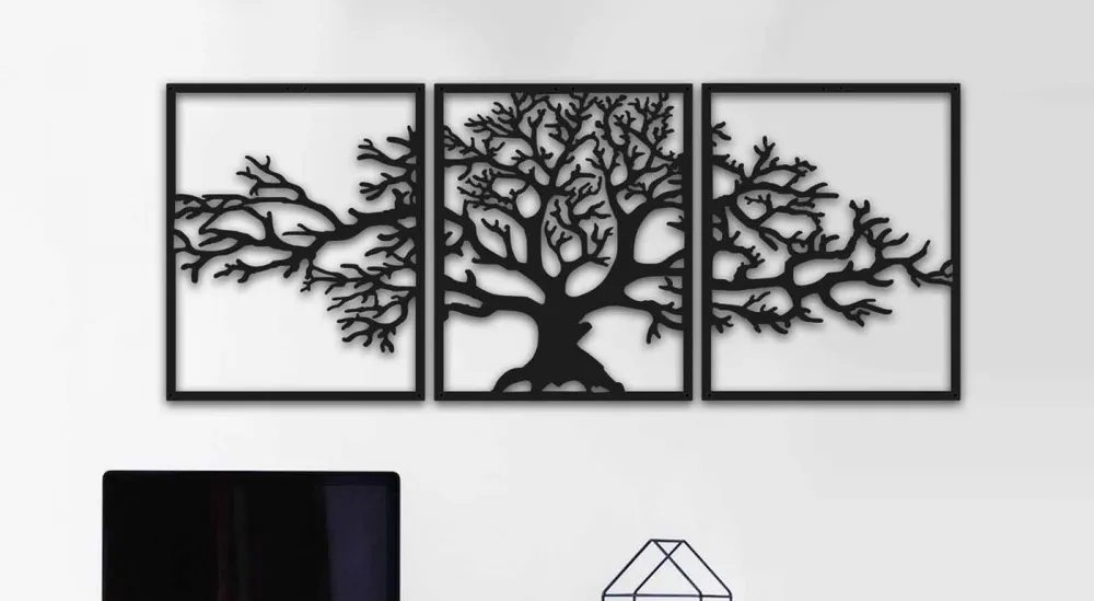 Ağaç Desenli 3 Parça Dekoratif Duvar Süsü