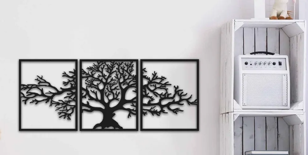 Ağaç Desenli 3 Parça Dekoratif Duvar Süsü